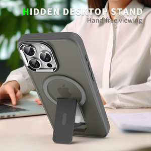 Funda Magnética Esmerilada Invisible con Soporte para Teléfono Móvil <span class=keywords><strong>14</strong></span>/15 <span class=keywords><strong>Pro</strong></span> <span class=keywords><strong>Max</strong></span> con Agarre para Teléfono - Product Image 2