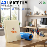 Film de transfert UV de qualité supérieure Qinyu, film autocollant UV DTF, feuille de film UV DTF A3