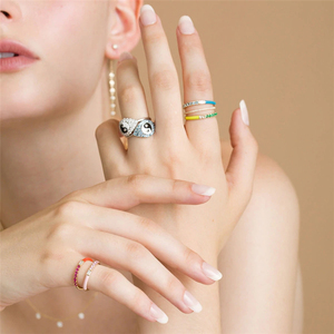 CANNER Simple Ins Single Row Diamond Drop Oil Enamel Stacking <b>Couple</b> Gift Girls <b>Ring</b> - Product Image 6