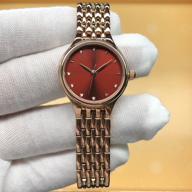 OEM Private Label Brand Fashion Watch Stainless Steel Waterproof Custom Logo Red Dial Luxury Rose Gold Plated Watches for Women