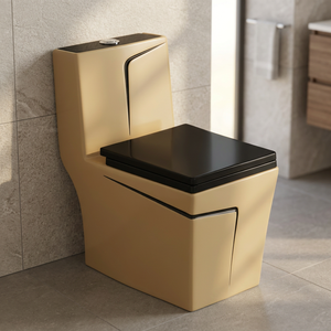 Série Décorative – WC monobloc en céramique indienne allongé avec chasse d'eau et siège bidet intégré - Product Image 1