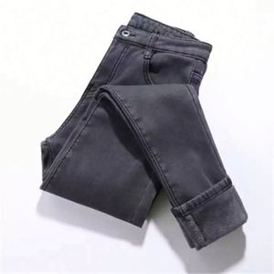 Jeans chauds taille haute pour femme, coupe slim droite, en denim épais doublé velours, extensibles, décontractés, pour l'automne et l'hiver - Product Image 5