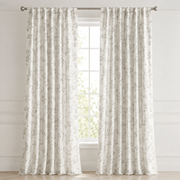 Rideau semi-transparent gris argenté personnalisé avec motif de branche botanique et détails métalliques pour hôtels, villas et salons (vente en gros)