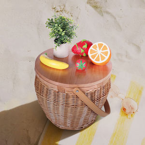 سلة كبيرة مخصصة من الراتان الاصطناعي للتنقل مع غطاء محمول من الخوص الدافئ للتخزين وقابلية الحمل - Product Image 5