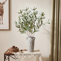 Kunstmatige olijftak 85cm zijdegroene olijfbladeren steel met vruchten voor thuis woonkamer vaasdecoratie