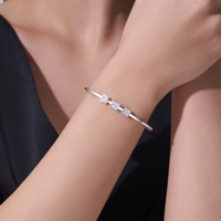 Bracelet jonc en moissanite en argent sterling 925, triple grappe carrée, géométrique, minimaliste, élégant, jonc ouvert pour femme