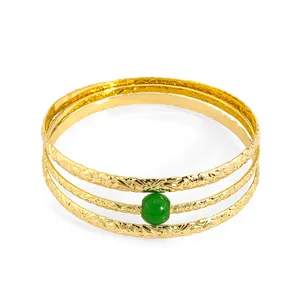 High quality gold green jade 3 pcs copper hawaiian bangle bracelet women