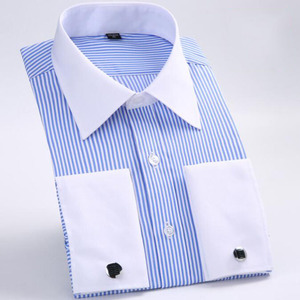 Thời Trang Mens Pháp Cuff Dress Shirt New Dài Tay Áo Chính Thức Nút Kinh Doanh Sơ Mi Thường Xuyên Phù Hợp Với Khuy Măng Sét Cưới Tuxedo Áo Sơ Mi - Product Image 4