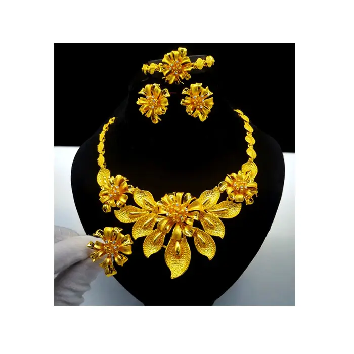 Vintage Custom Gold Plated Jewelry Luxury Jewellery Wedding Earrings Necklace Bridal Costume Jewelry Set