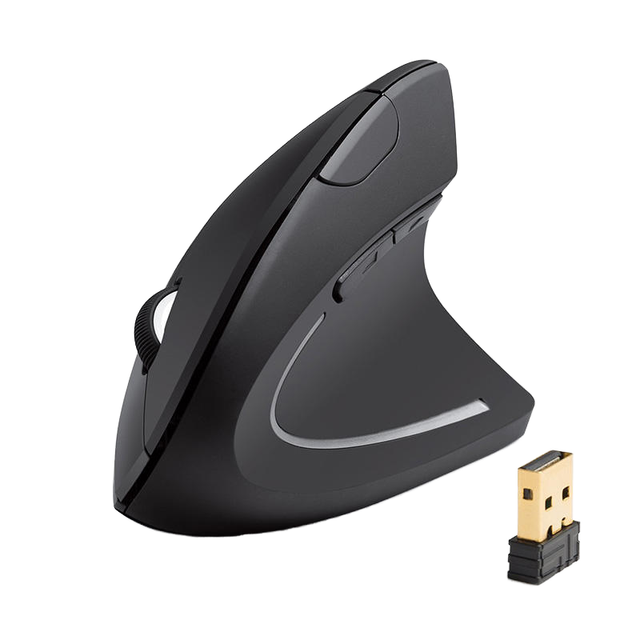 Ergonomic 2.4G Wireless Optical Mouse for PC Comfortable 6-Button Right Hand Standing Design LED USB Receiver Black for Laptop