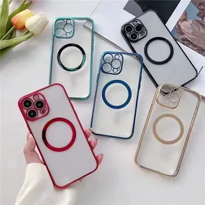 Wireless Charging Shockproof Transparent Clear Back Cover Magnetic Phone Case For Iphone 14 13 12 Pro Max Cases