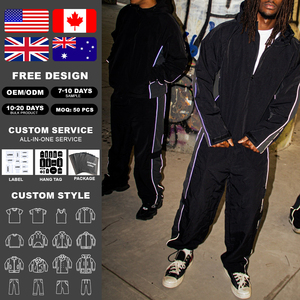 Wholesale Polyester Zip up Oversized Reflective Waterproof Windproof Nylon <b>Jacket</b> and Track Pants Jogger Sets Nylon Tracksuit - Product Image 4