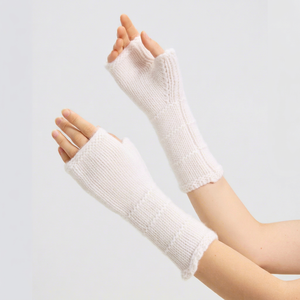 Gants en laine et cachemire tricotés blancs, longueur poignet, thermiques, hiver, style décontracté uni - Product Image 1