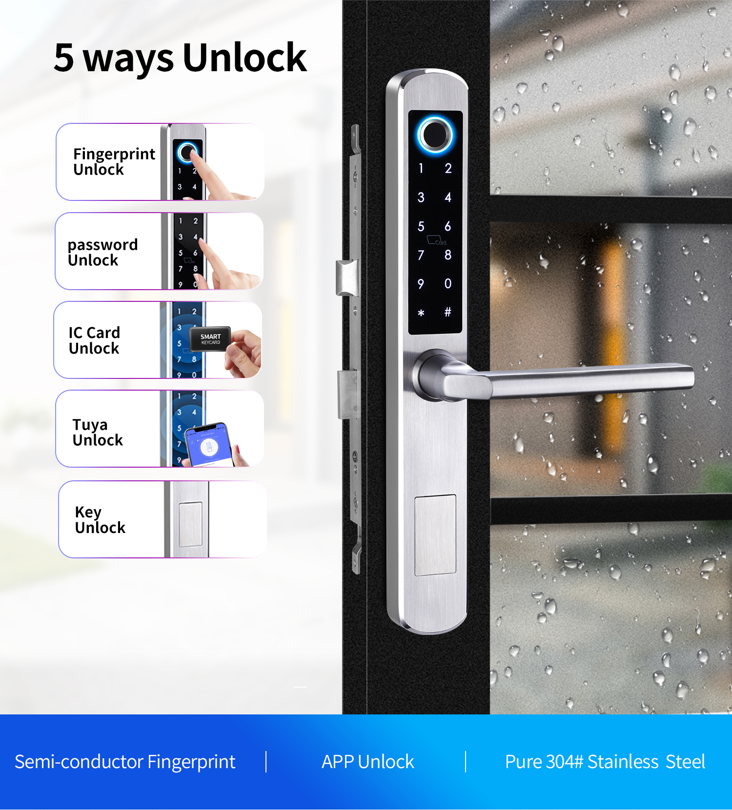 Smartek patent stainless steel material electronic fingerprint smart Wifi Sliding Cylinder Digital door Lock