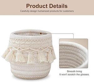 Cesta de Almacenamiento Pequeña de Macramé, Mini Organizador Tejido con Cuerda de Algodón para Papelería, Brochas de Maquillaje, Contenedor Decorativo con Borlas para Oficina - Product Image 3