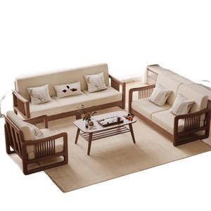 Dazhang Jiaju Solid Wood Sofa Three Seater New Chinese Style Fabric Living Room Furniture - Product Image 5