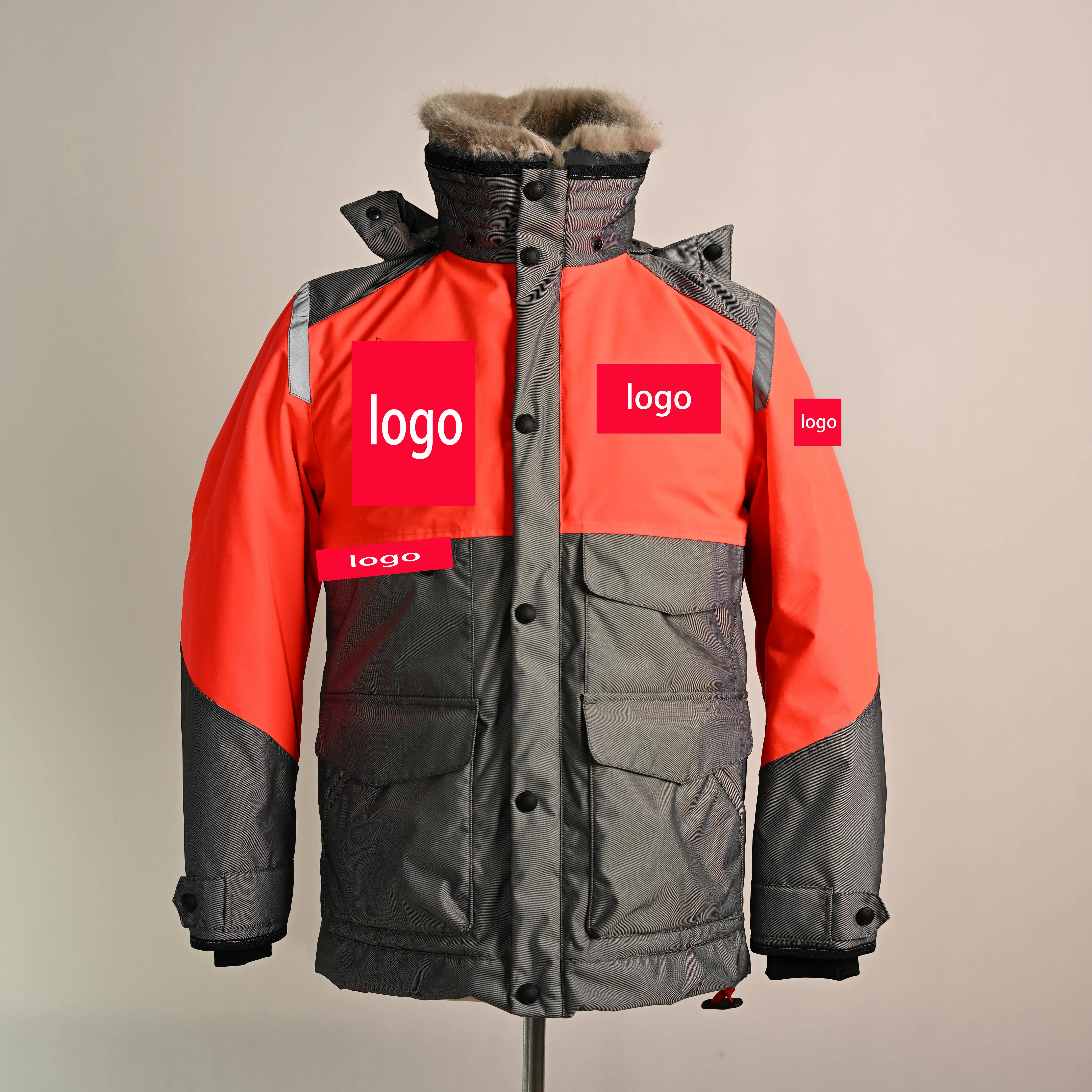 Custom Brand Design Winter Windproof Waterproof Men Outdoor Ski Polyester Padded Coat Jacket With Fur Hoodie