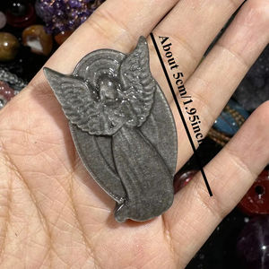 Vente en gros d'obsidienne argentée naturelle sculptée à la main en forme d'ange, cristal de quartz – Décoration idéale pour la maison et cadeau sincère pour les êtres chers - Product Image 3