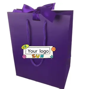 Sac Nl Papier Violet Paars Papieren Zakken Met Zijde Satijn Lint Stropdas Met Pp Koord Handvat Boodschappentas Voor Kleding voor Schoen Voor Gift