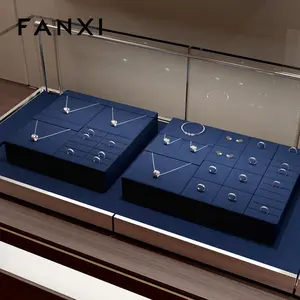 FANXI özel deri mikrofiber vitrin takı ekran kolye yüzük standı ekran setleri için sayaç