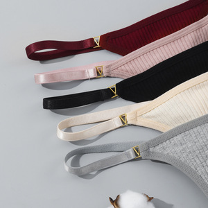 Culotte string côtelée en coton pour femme, à bretelles réglables et boucle métallique, douce et respirante, sous-vêtements féminins, vente en gros, strings taille basse - Product Image 3