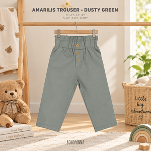 BOHOPANNA Amarilis Pantalon vert poussiéreux à taille haute avec fermeture à boutons pour enfants de 1 à 10 ans - Product Image 2