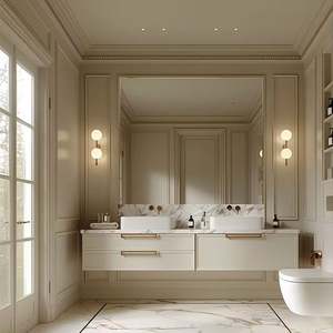French Romantic Style High Luxury Glossy Wall Mounted Double <b>Bathroom</b> Vanity with Characteristic Customized Smart Mirror - Product Image 5