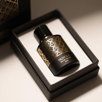 Vente en gros de flacons de parfum en verre noir de 100 ml, flacons de parfum ronds en verre de 30 ml et 50 ml avec emballage et logo personnalisés