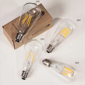 Harga terbaik dengan kualitas tinggi ST64 2200K 2700K 3000K 6000K LED Edison bola lampu B22 6W filamen LED bohlam