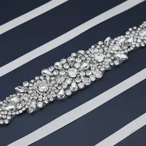 Cinturón de boda hecho a mano de lujo, accesorios para vestido de novia con diamantes de imitación y cuentas de cristal