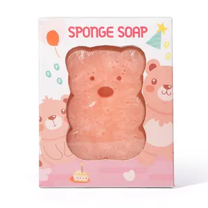 Bath Soap Sponge Luxury Bath Soap For Women Body Wash Infused Buffer Soap Pink Bear Shower Gel Infused Body Buffer Sponge