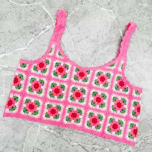 Débardeur Chic Vintage Européen et Américain Personnalisé pour Femme, Top en <span class=keywords><strong>Crochet</strong></span> Fait Main, Camisole à Carreaux <span class=keywords><strong>Granny</strong></span>-Check - Product Image 4