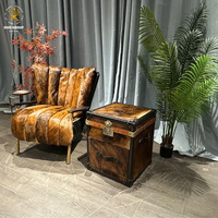 Fauteuil d'appoint style Mid-Century à imprimé tigre, structure en bois massif, fauteuil lounge rétro pour salon, bureau ou balcon