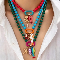 Collar de Verano con Colgante de Resina Hecho a Mano, con Cuentas en Forma de Pez, Estrella de Mar y Corazón, Estilo Moderno