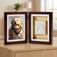 Cadre photo commémoratif personnalisé en bois MDF à double charnière avec empreinte de patte de chien en argile, souvenir pour animal de compagnie