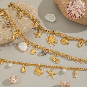 Collana di Alta Gamma in Acciaio Inossidabile con Perle Imitazione Bohémien, Conchiglie e <span class=keywords><strong>Vita</strong></span> Marina, Placcata in Oro 18K, Stile Vacanza al Mare - Product Image 2