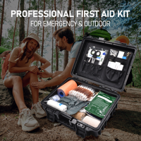 Kit de survie et de premiers secours en matériau PP imperméable, avec bandages, gaze, compresses thoraciques, ciseaux, fournitures médicales d'urgence pour le camping et la randonnée 1