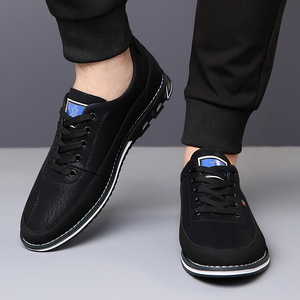 Chaussures de marche pour hommes en cuir de vache, bout rond, semelle extérieure en caoutchouc antidérapante, couleur unie, chaussures décontractées à la mode pour papa, taille 40 41 42 43 44 45 - Product Image 4