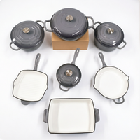Ensemble de casseroles en fonte émaillée blanche de luxe, 11 pièces, comprenant un faitout, une poêle, une plaque de cuisson grill, un plat à four et un kit d'ustensiles de cuisson robustes