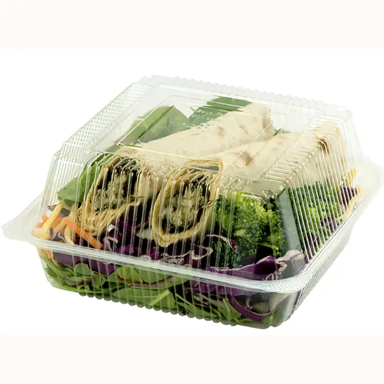 Venta al por mayor de plástico PET transparente y desechable, contenedores para verduras/frutas