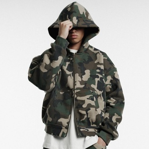 Sudadera con capucha de primera calidad para hombre, personalizada, de algodón, con hombros caídos, estampado integral, corte holgado, camuflaje, estilo vintage, con cremallera - Product Image 1
