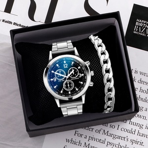 Wholesale Fashion 2PCS <strong>Geneva</strong> <strong>Watch</strong> Gift <strong>Set</strong> Sports Chronograph Quartz <strong>Watch</strong> and Bracelet Gift <strong>Set</strong> for Men - Product Image 2