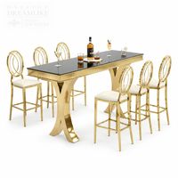 Table de bar moderne pour fêtes, directement de l'usine, avec structure en métal chromé et plateau en verre trempé transparent