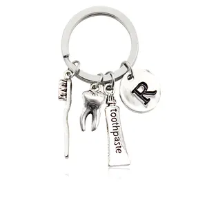 Fashionable Creative Key Ring Teeth Toothbrush Toothpaste Alphabet Keychain Appeal To Care For The Dental Doctor Nurse Jewelry