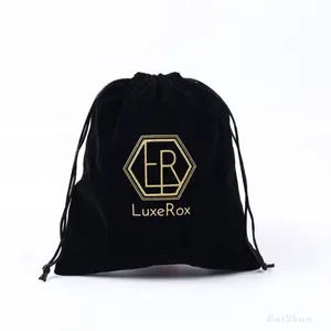 Hot Sales Custom Logo Printing Black Velvet Clothing Packaging Bag Drawstring Jewelry Pouch For Toys Bag For Shoe