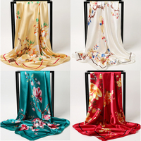 100% Polyester Satin écharpe blanc rouge rose marine fleur carré écharpe nouveau Design impression tête enveloppement femme cou châle enveloppes