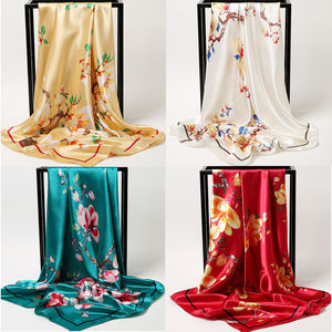 100% Polyester Satin Schal Weiß Rot Rosa Marine Blume Quadrat Schal Neues Design Druck Kopf wickel Frau Hals Schal Wraps - Product Image 2