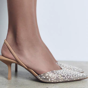 Sandali <span class=keywords><strong>Nude</strong></span> da Donna ZA Estate 2026 con Perle e Strass, Punta a Spillo, Mules con Tacco e Cinturino Posteriore, Scarpe Eleganti da Cerimonia e Matrimonio - Product Image 2