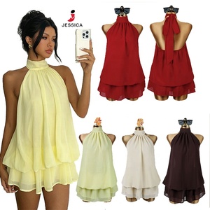 X1356 - Elegante Vestido Mini de Verano con Volantes, Sexy, Dulce, sin Espalda, con Cuello Halter y Control de Cintura para Mujer - Product Image 1