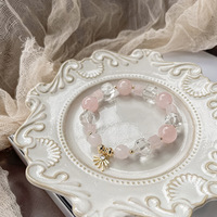 Bracelet cristal rose naturel, vente en gros, perles en acier inoxydable, cristal rose, irrégulier, vente en gros